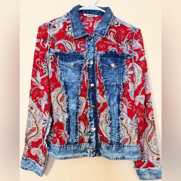 Peter Nygard Jackets & Blazers - Peter Nygard Lightweight Semi-Sheer Red and Blue Paisley Denim Jacket